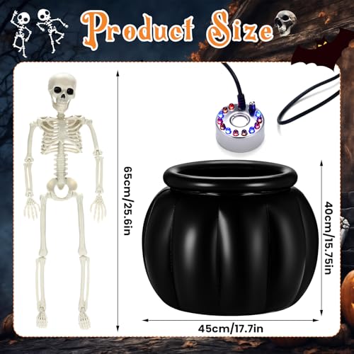 Large Halloween Cauldron with Skeleton LED Inflatable Black Bowl Candy Bucket E66414