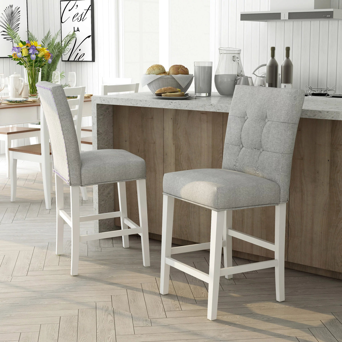 Grey Tufted Counter Chairs Set of 2 G739