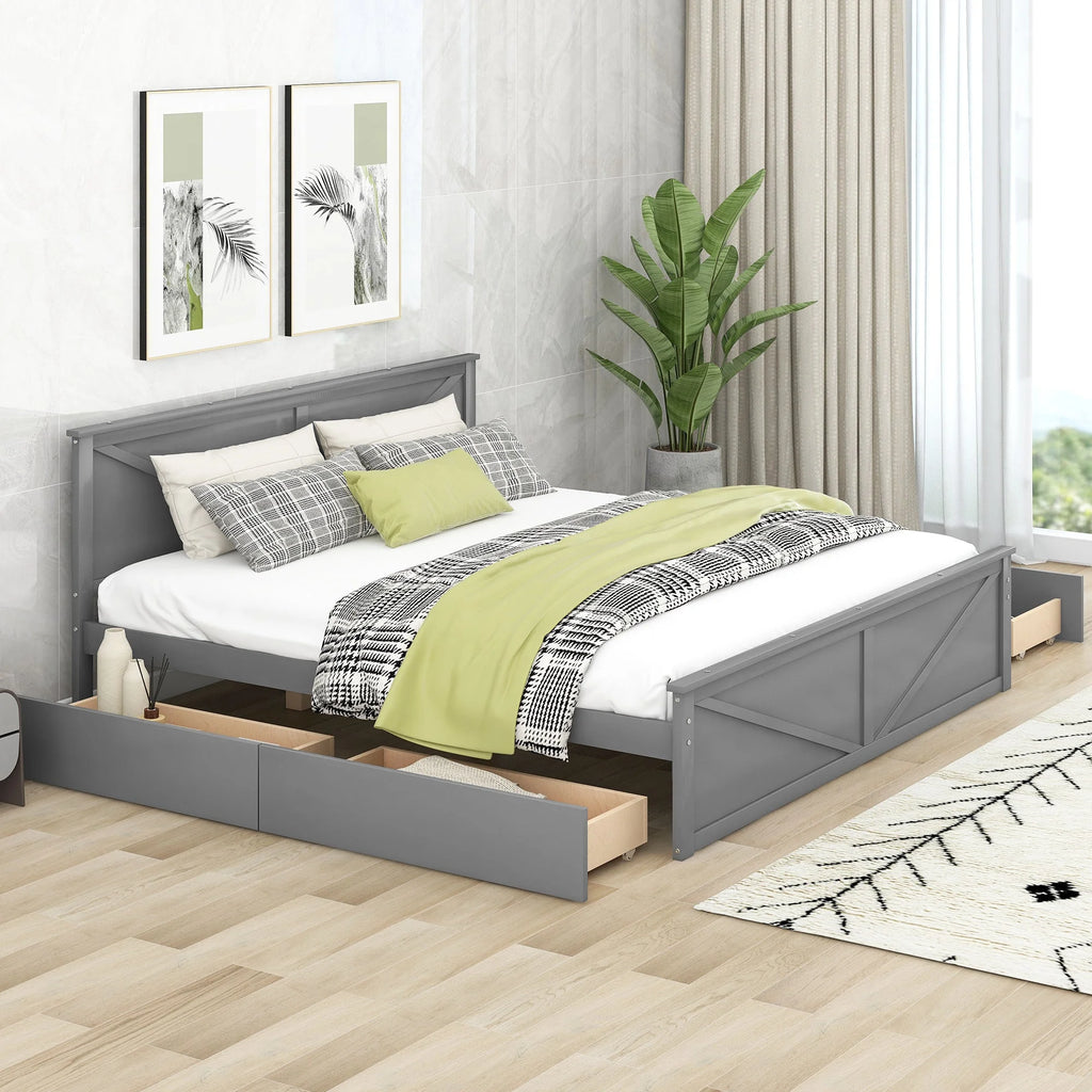 King Size Wooden Platform Bed Gray K330904
