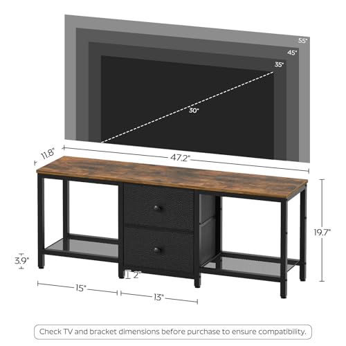 Rustic Brown and Black TV Stand with 2 Fabric Drawer J645346