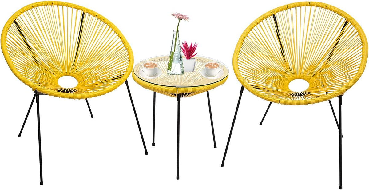 3-Piece All-Weather Outdoor Acapulco Bistro Set with Glass Top Table J315