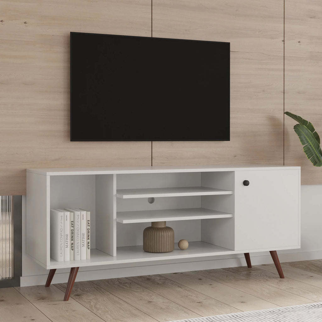 White Particle Board TV Stand with Storage and 2 Shelves Q670949