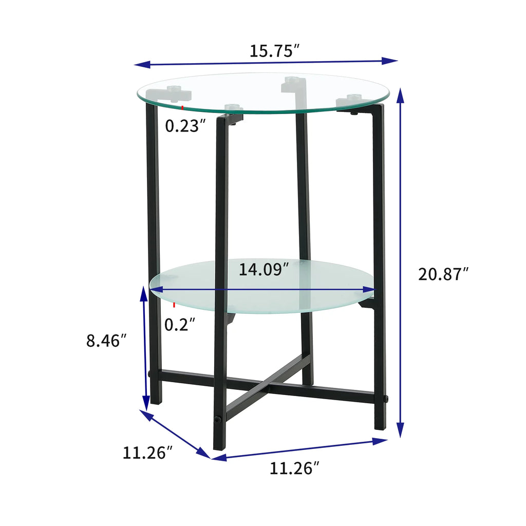 2-Layer Tempered Glass Round End Table C366358