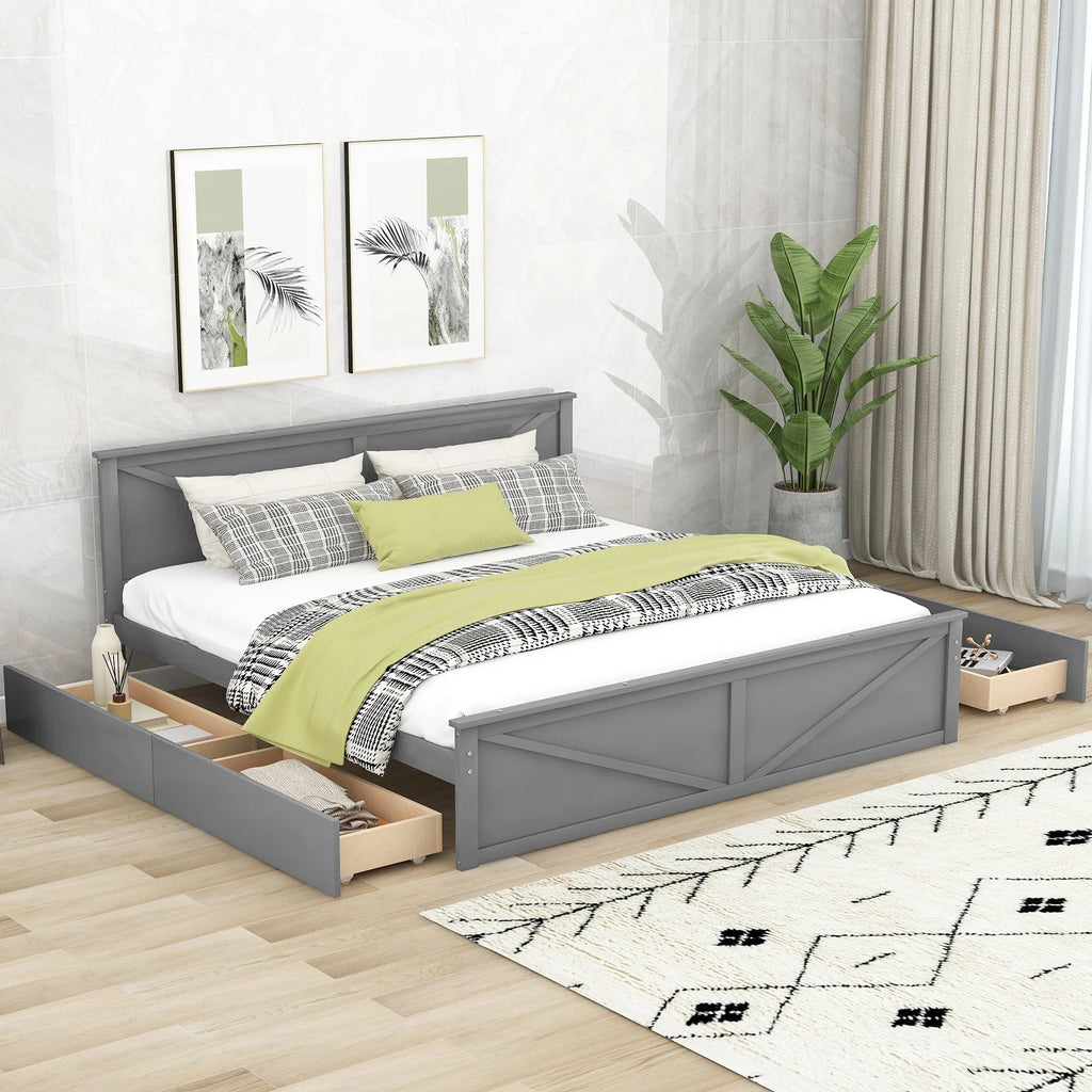 King Size Wooden Platform Bed Gray K330904