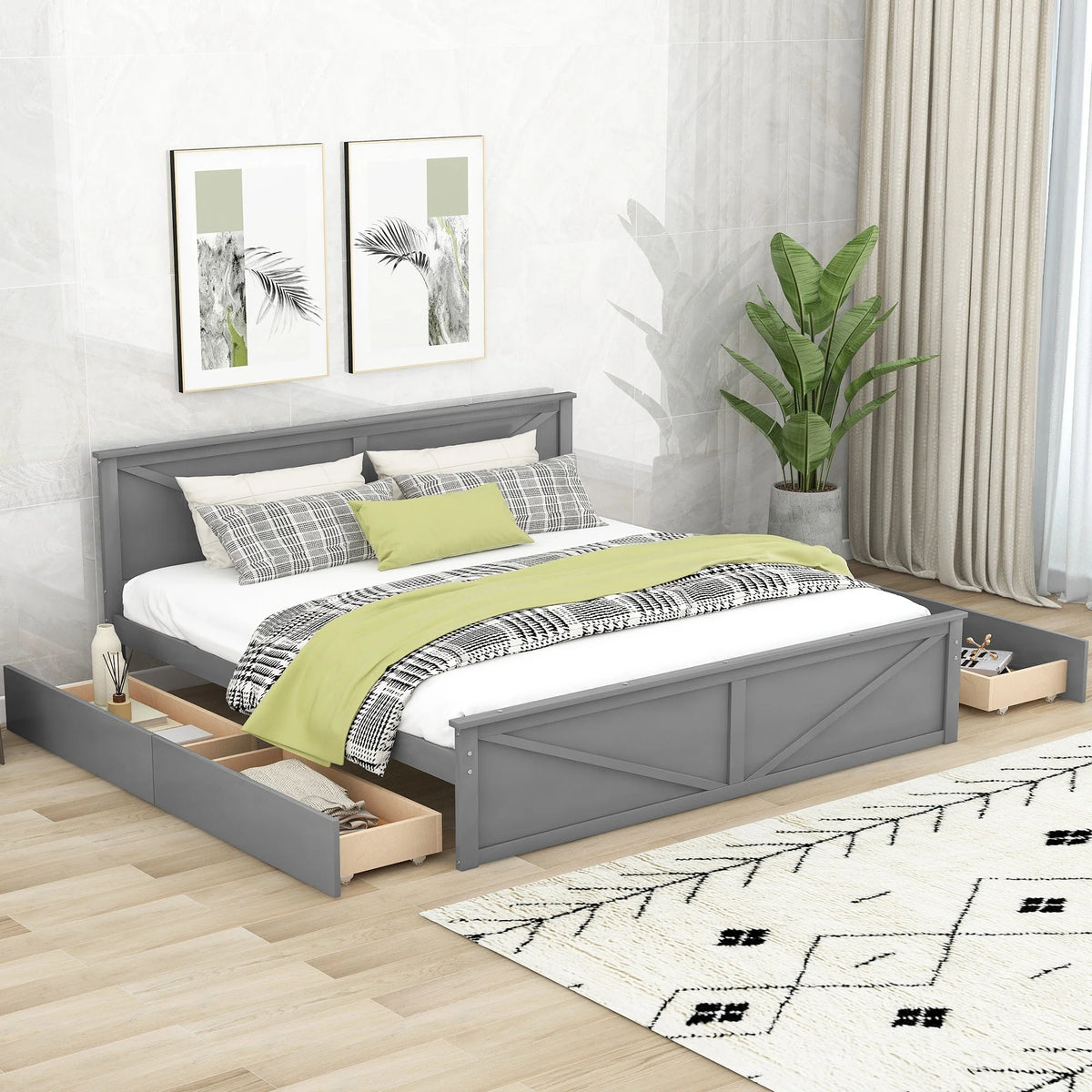 King Size Wooden Platform Bed Gray K330904