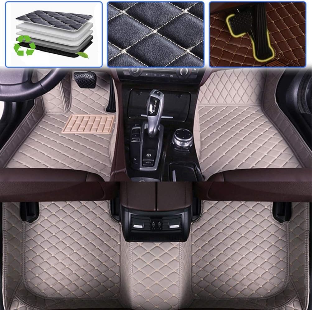 Custom Car Floor Mats Leather Waterproof Anti-Skid Full Coverage Set Beige L34830