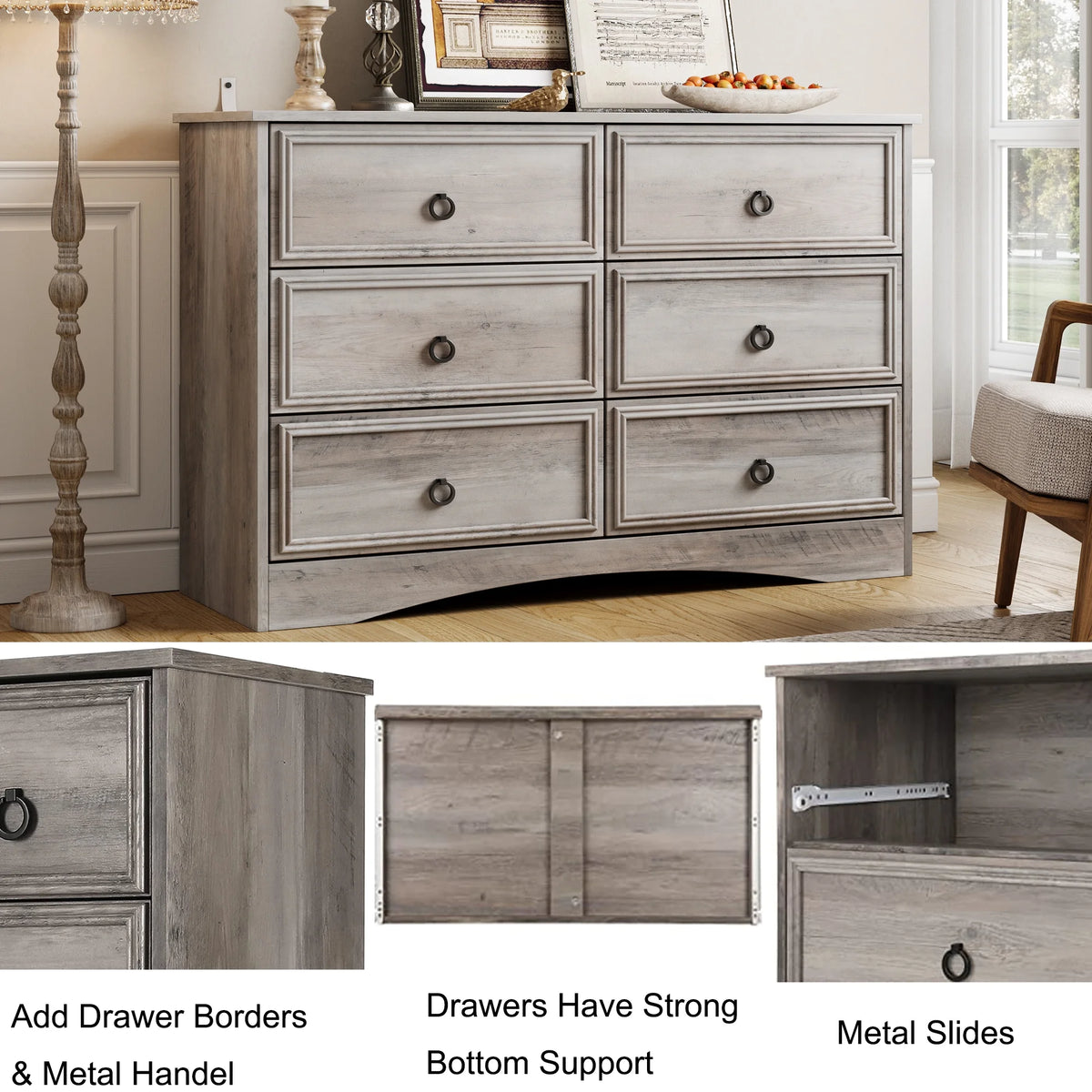 6 Drawer Wood Dresser B1069