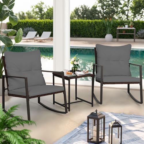 3-Piece Brown Wicker Patio Bistro Set with Glass Coffee Table Y1236