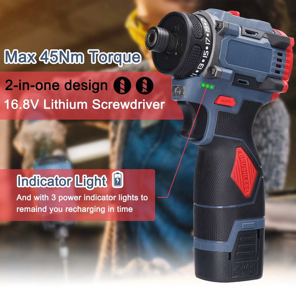 Electric Screwdriver 45Nm Torque 16.8V P5589