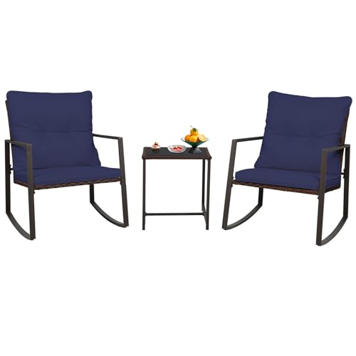 3-Piece Brown Wicker Patio Bistro Set with Glass Coffee Table Y1236