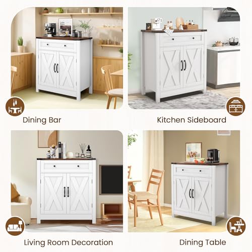 30" White Coffee Bar Station with Drawer and Adjustable Shelf V563018