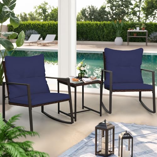 3-Piece Brown Wicker Patio Bistro Set with Glass Coffee Table Y1236