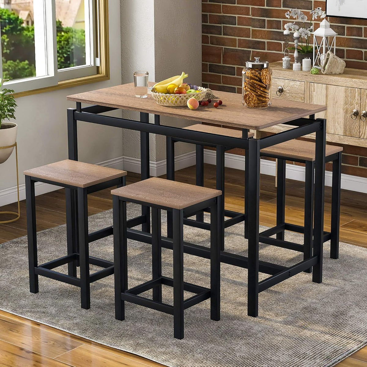 5 Piece Dining Table Set with 4 Chairs Dark Brown G180