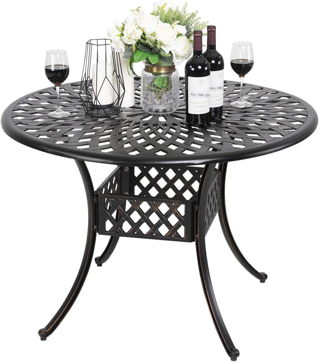 36 Inch Round Cast Aluminum Patio Table with Umbrella Hole T32462