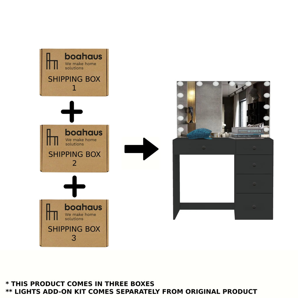 Black Makeup Vanity Table with 5 Drawers Y383