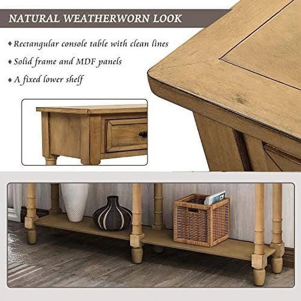 Retro Solid Wood Console Table with 2 Drawers U75761