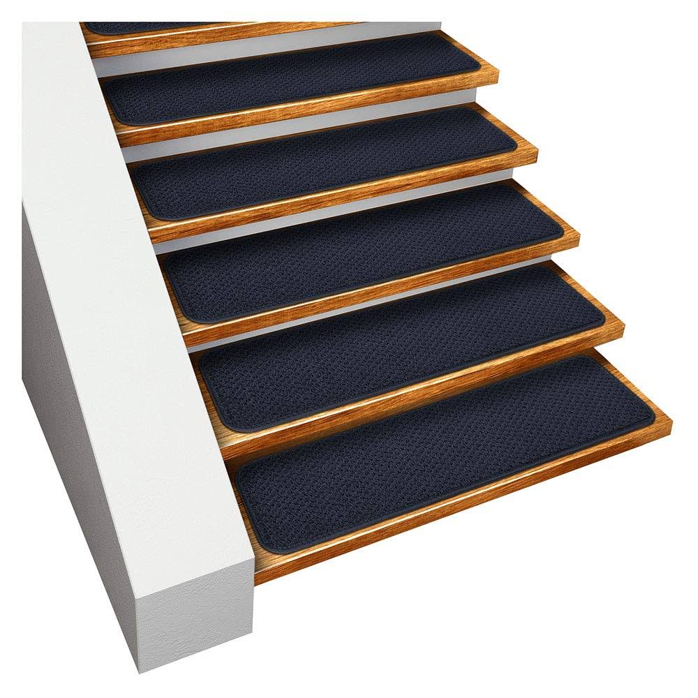 Set of 15 Skid-Resistant Carpet Stair Treads Navy Blue Z592876
