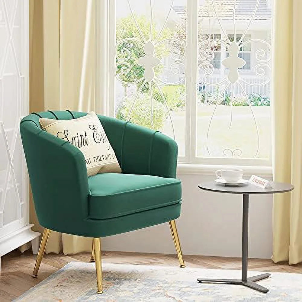 Green Velvet Accent Chair with Golden Metal Legs F382895