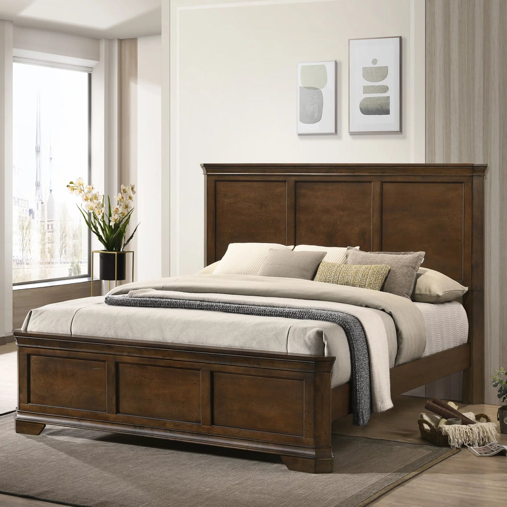 Queen Wood Panel Bed with Dresser, Mirror, Nightstand O320