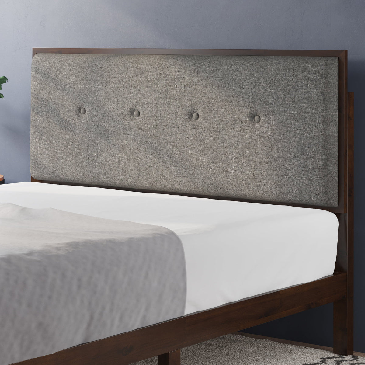 King Wood Platform Bed Frame with Adjustable Upholstered Headboard E948051