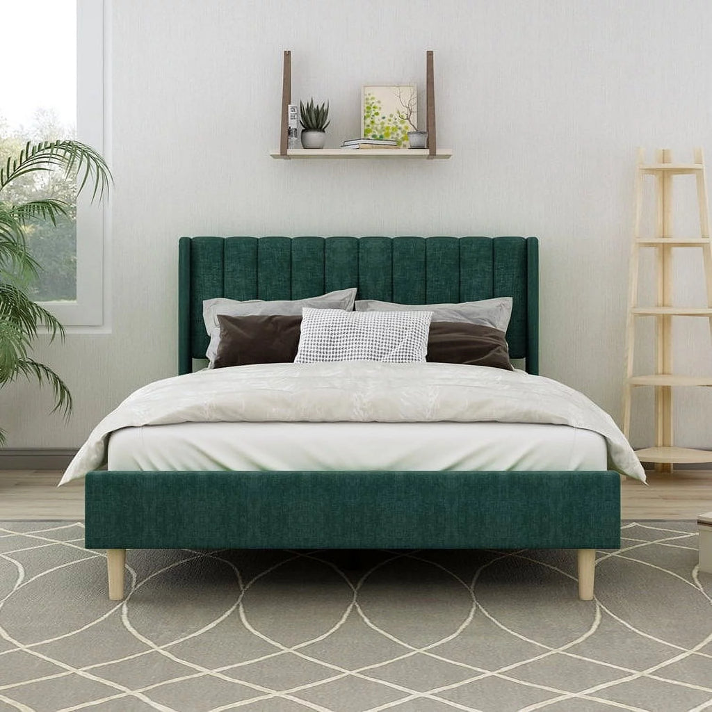 Full Low Profile Upholstered Platform Bed Dark-Grey Velvet V971