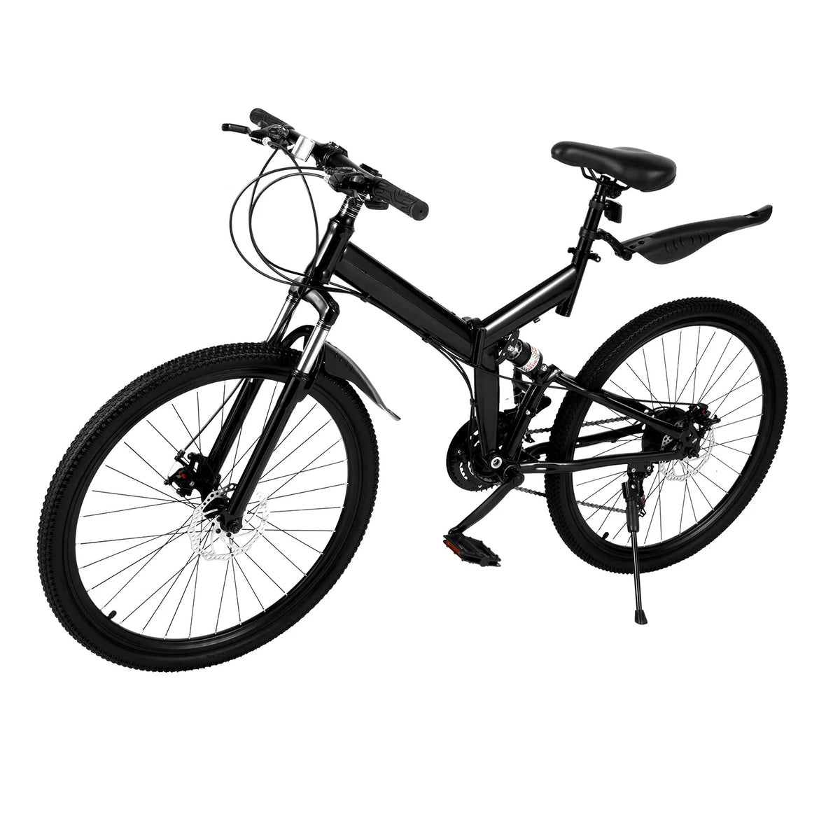 26 Inch 21 Speed Folding Mountain Bike Full Suspension Dual Disc Brakes Black I9483