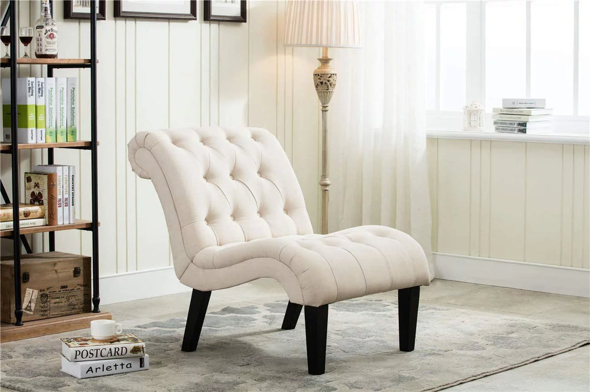Accent Chairs Set of 2 Upholstered Tufted Curved Backrest Fabric with Wood Legs Gray X8377