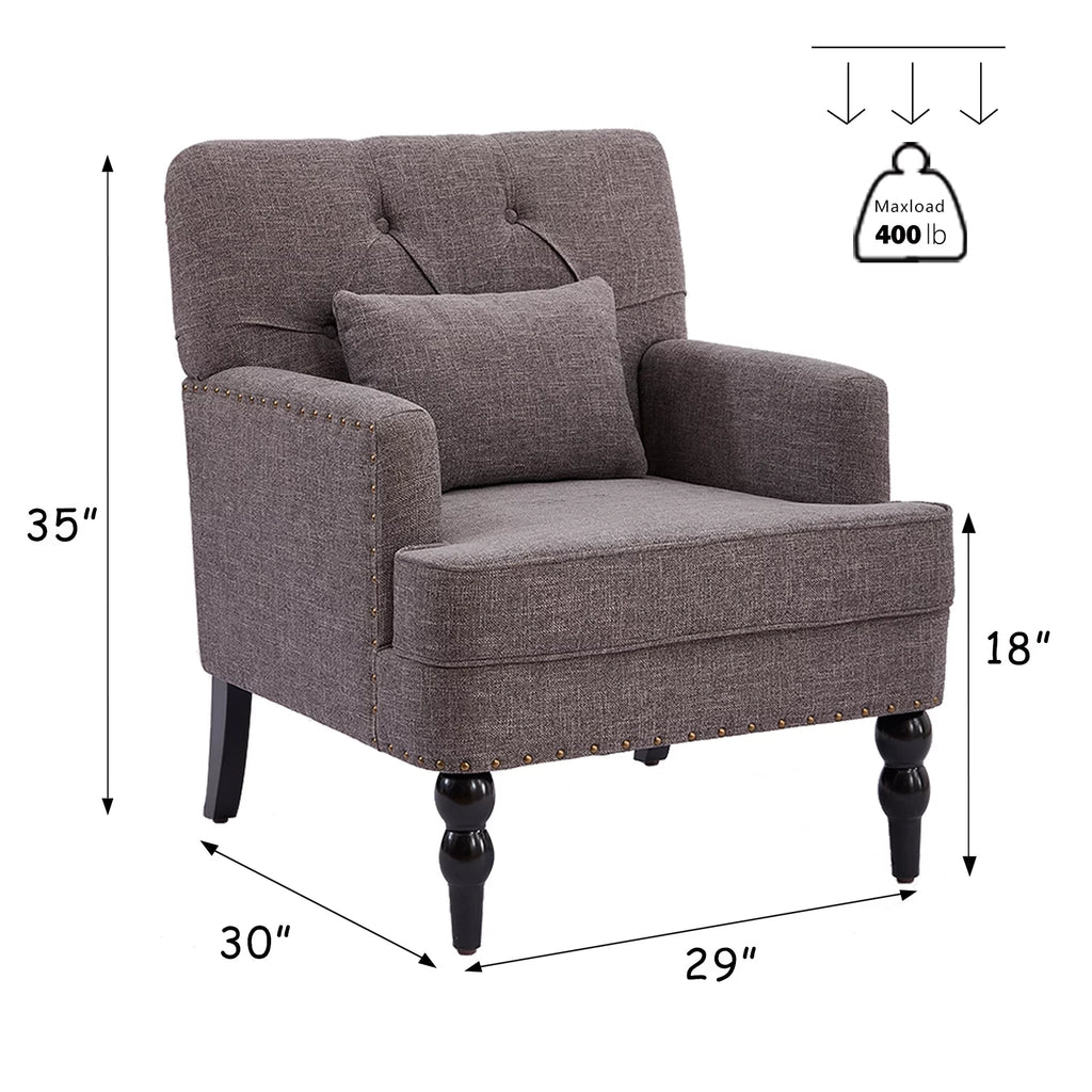 Beige Linen Upholstered Accent Chair with Ottoman G73376