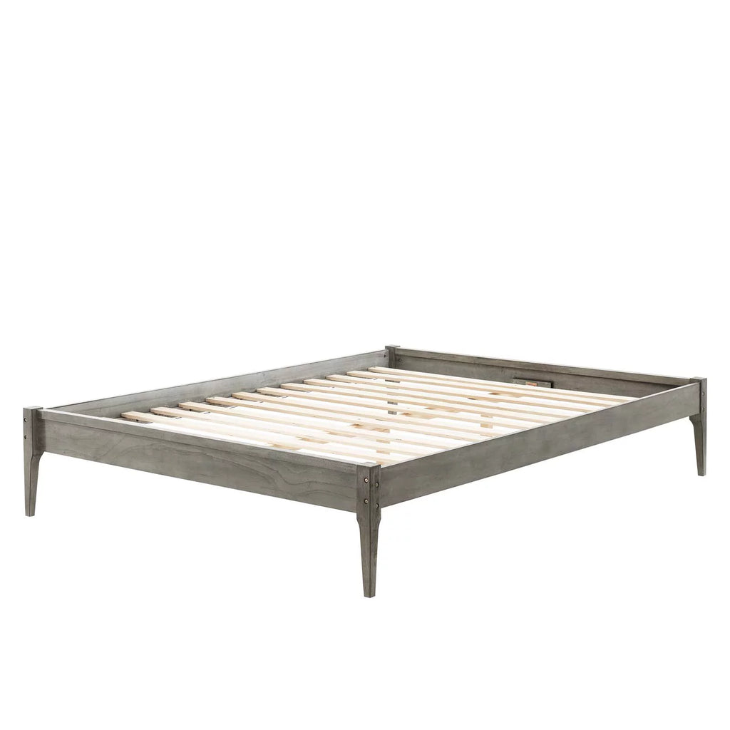 Full Size Grey Wood Platform Bed Frame E2380