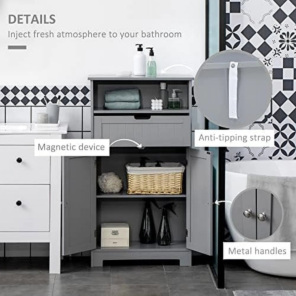 Grey Freestanding Bathroom Cabinet with Drawer W5376