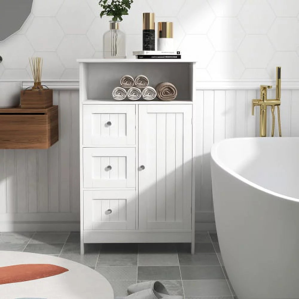 3 Drawer 1 Door White Bathroom Storage Cabinet W483