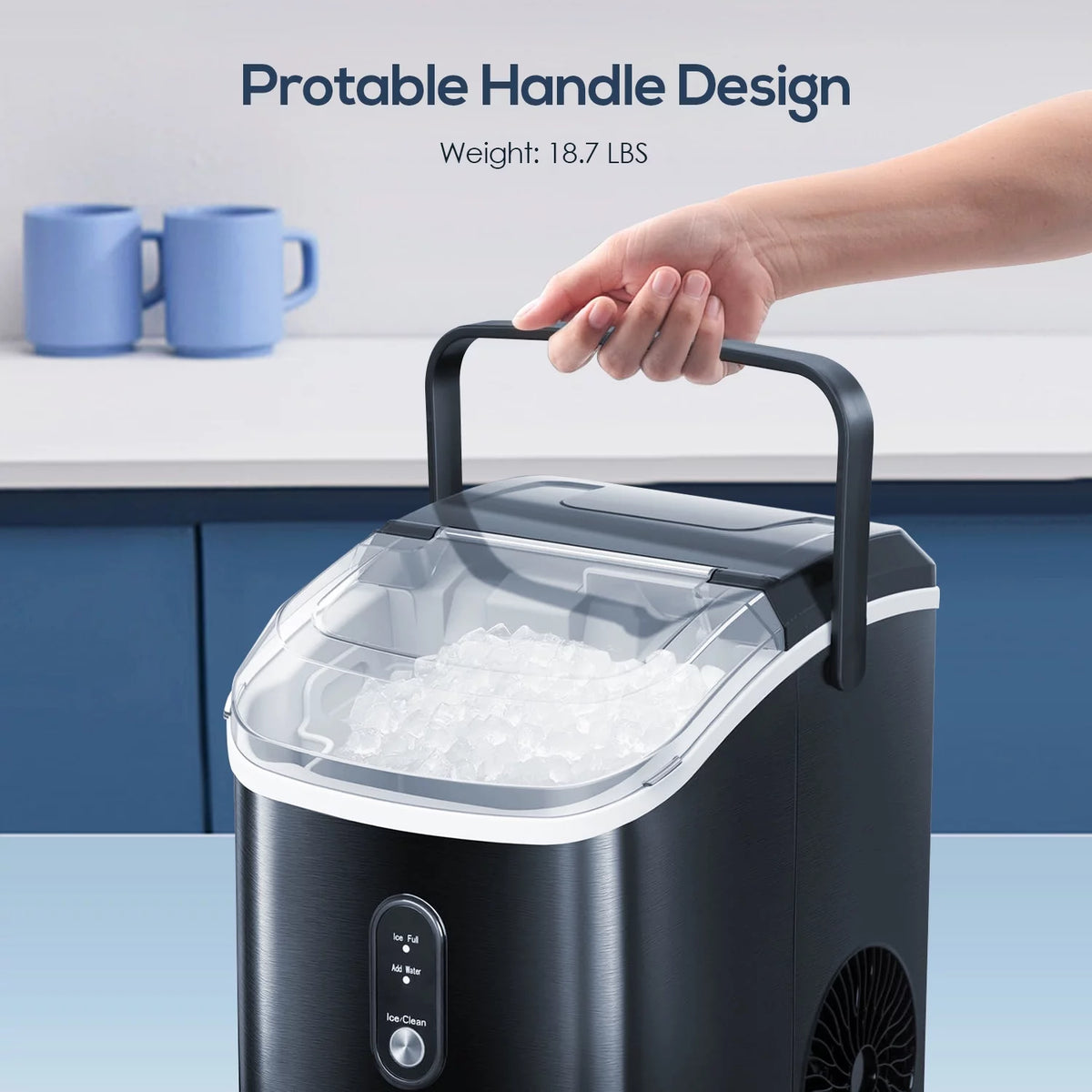 Portable Nugget Ice Maker Countertop Self-Cleaning Stainless Steel Black E15053