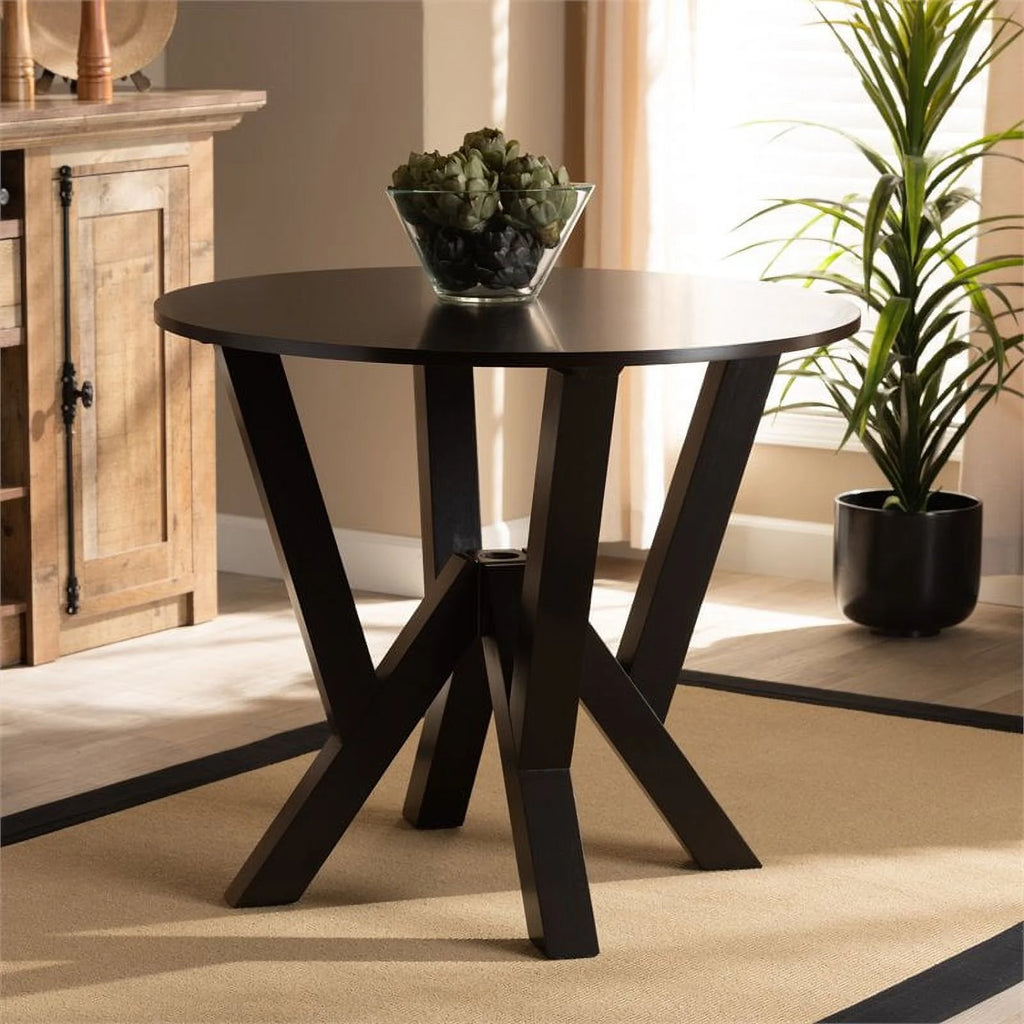 Dark Brown Round Wood Dining Table U49823
