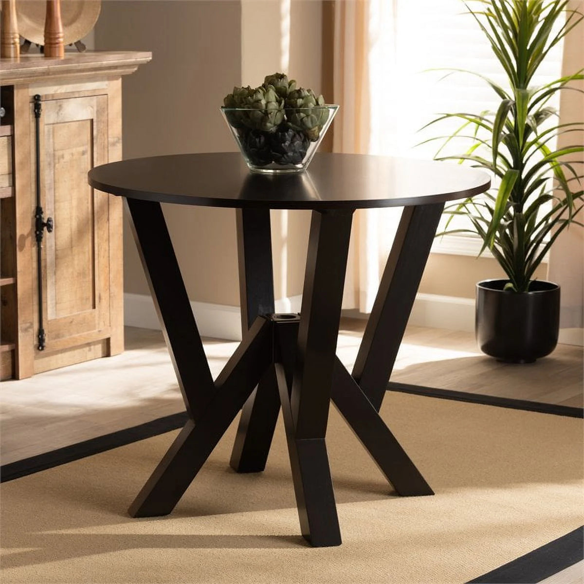 Dark Brown Round Wood Dining Table U49823