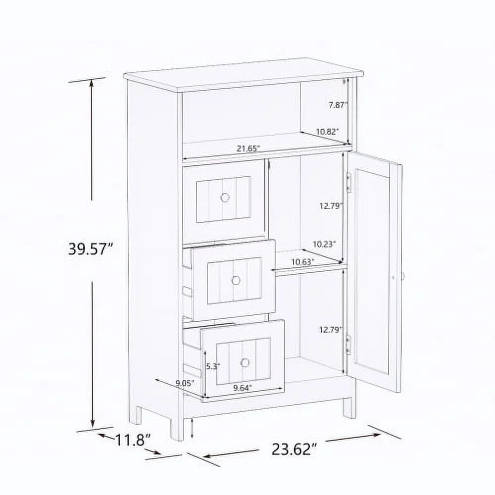 3 Drawer 1 Door White Bathroom Storage Cabinet W483