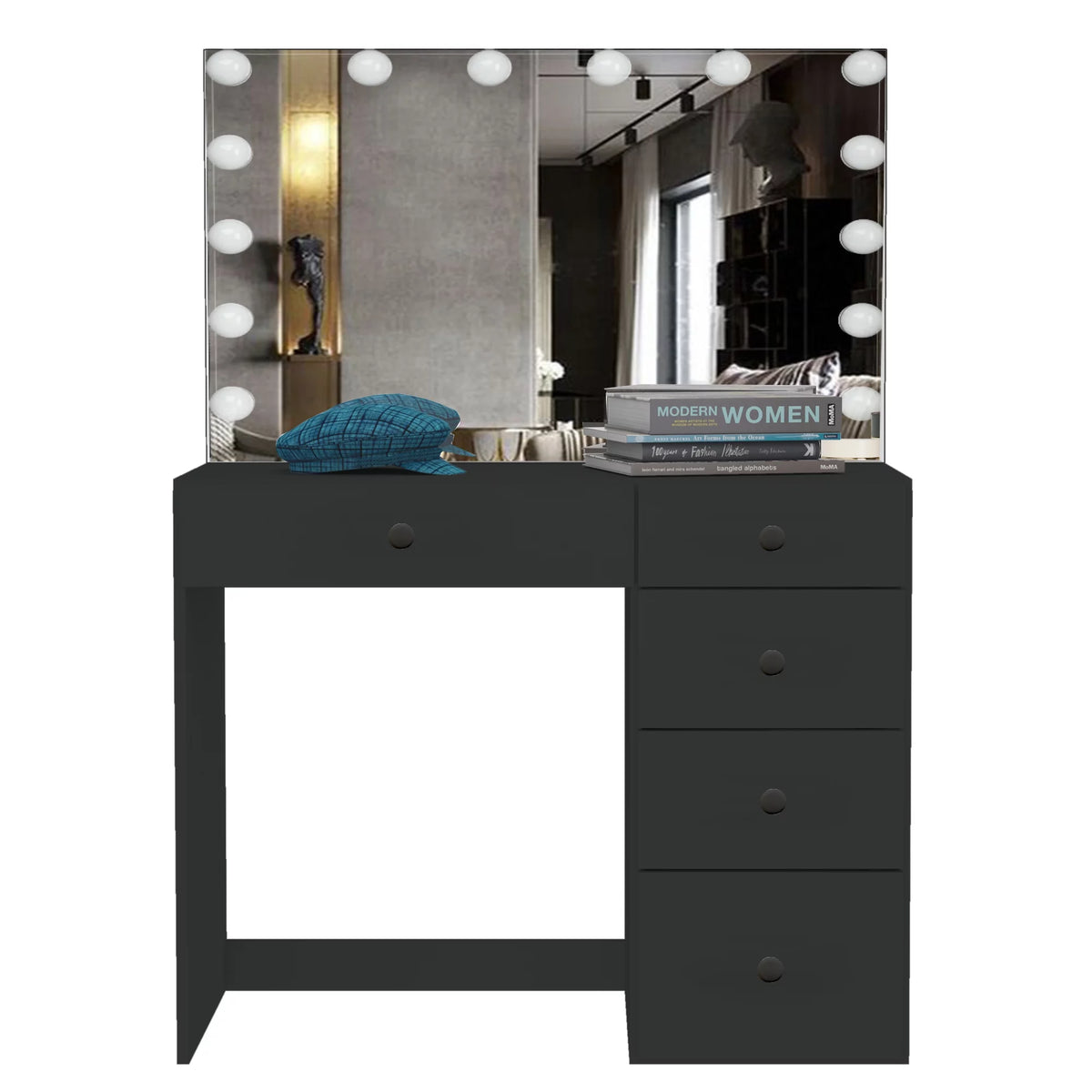 Black Makeup Vanity Table with 5 Drawers Y383