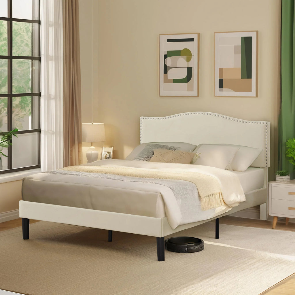 Queen Upholstered Platform Bed with Adjustable Headboard B20721
