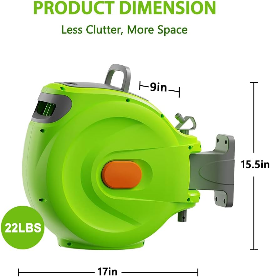 Retractable Garden Hose Reel, 1/2'' x 100+10 FT Wall Mounted with 8 Patterns Nozzles K897431