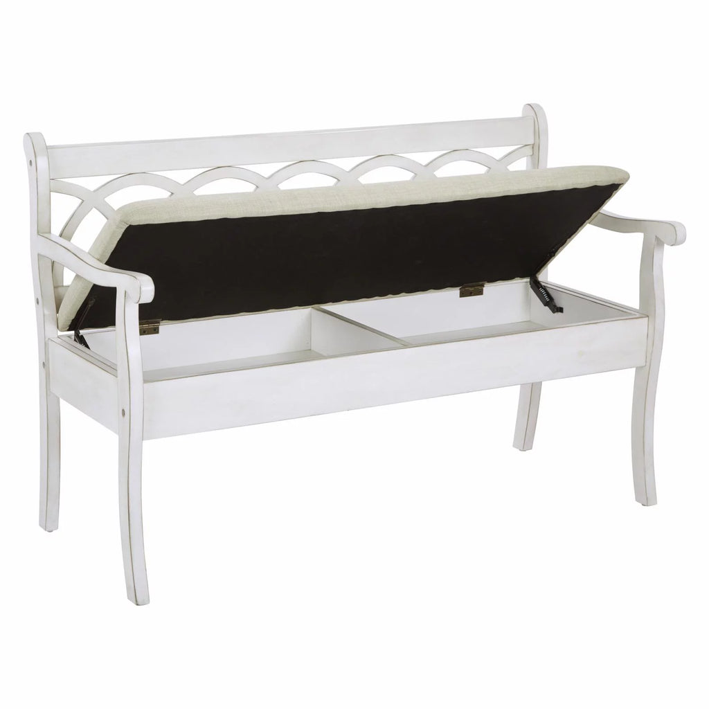 Antique Black Storage Bench with Beige Seat Cushion E3599