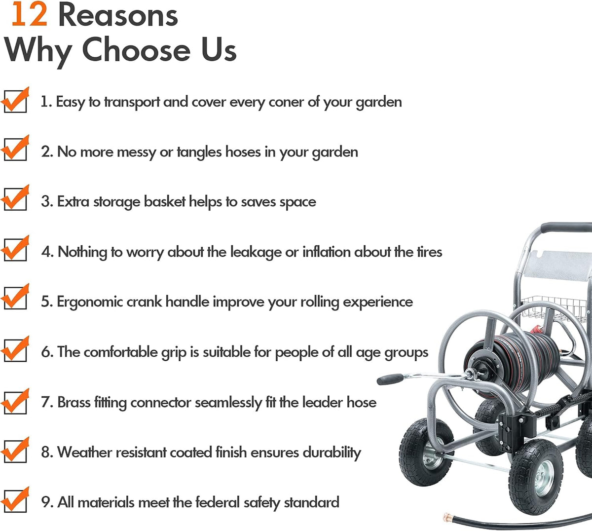 Heavy Duty Hose Reel Cart with 4 Wheels, 250-Feet Capacity P132291