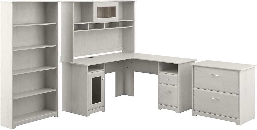 L Shaped Desk with Hutch, File Cabinet and 5 Shelf Bookcase P460468