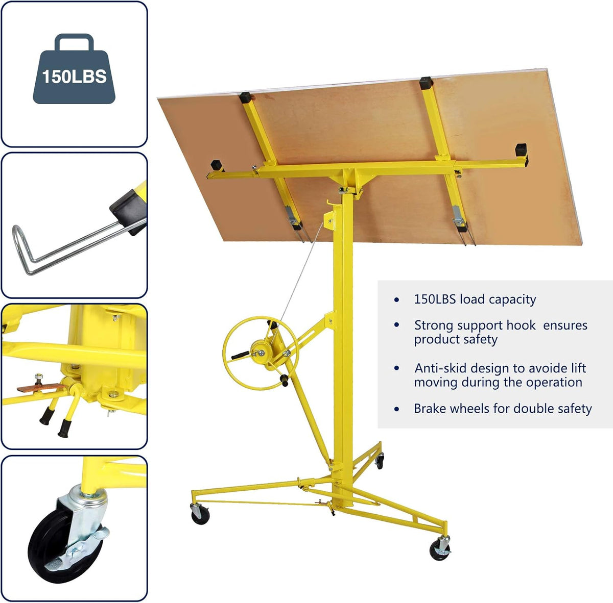 Drywall Lift Rolling Panel Hoist Jack Lifter 16FT R2219