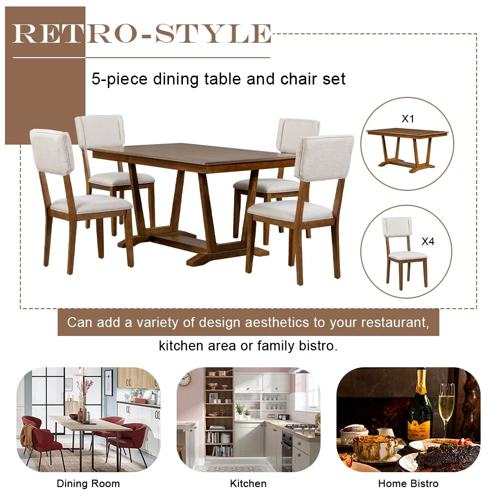 5 Piece Wood Dining Table Set with 4 Upholstered Chairs D907388