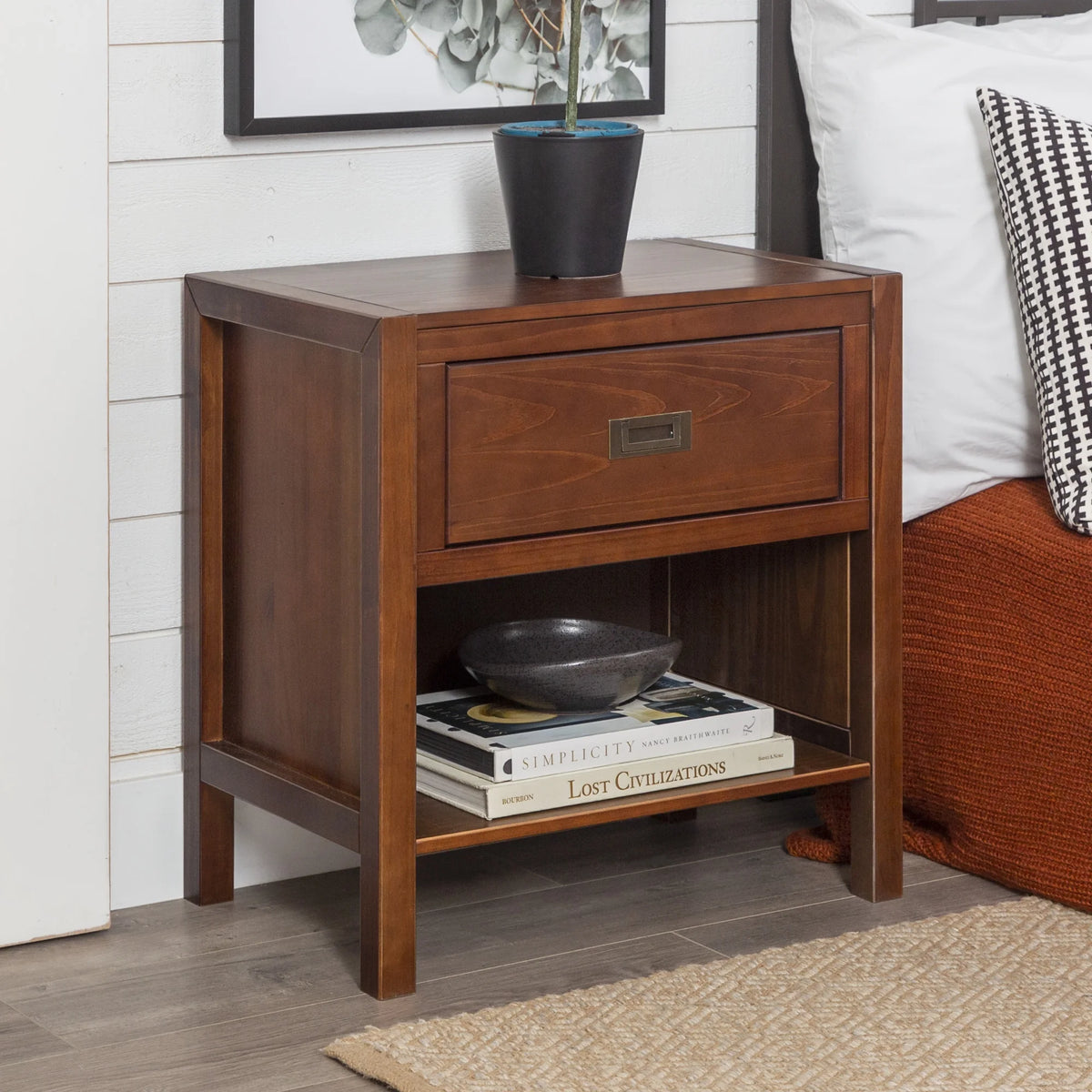 Walnut One Drawer Open Storage End Table P8862