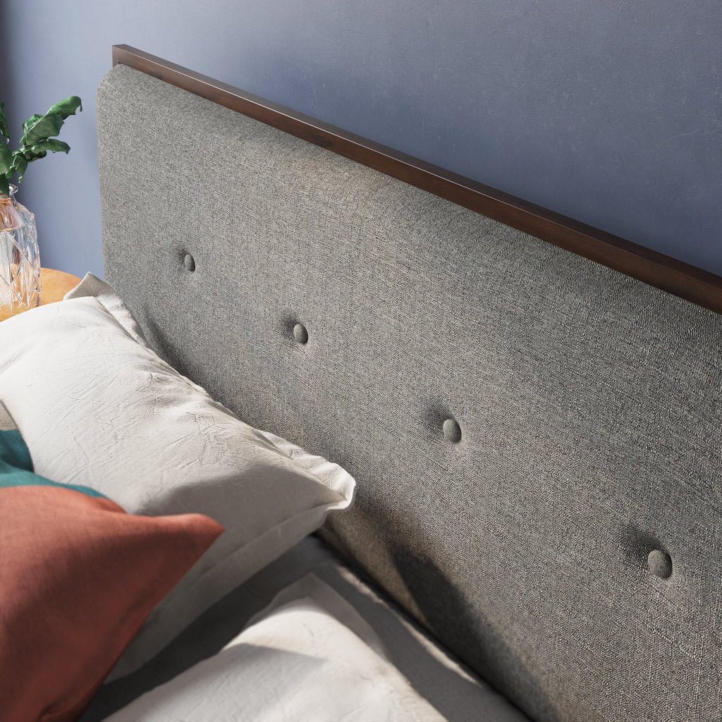 King Wood Platform Bed Frame with Adjustable Upholstered Headboard E948051