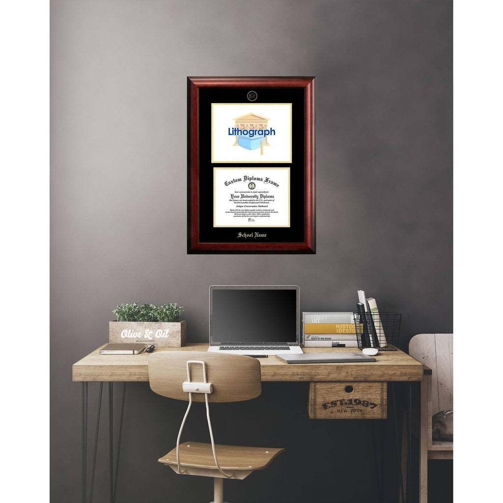 Gold Embossed Diploma Frame with Campus Images Lithograph F772