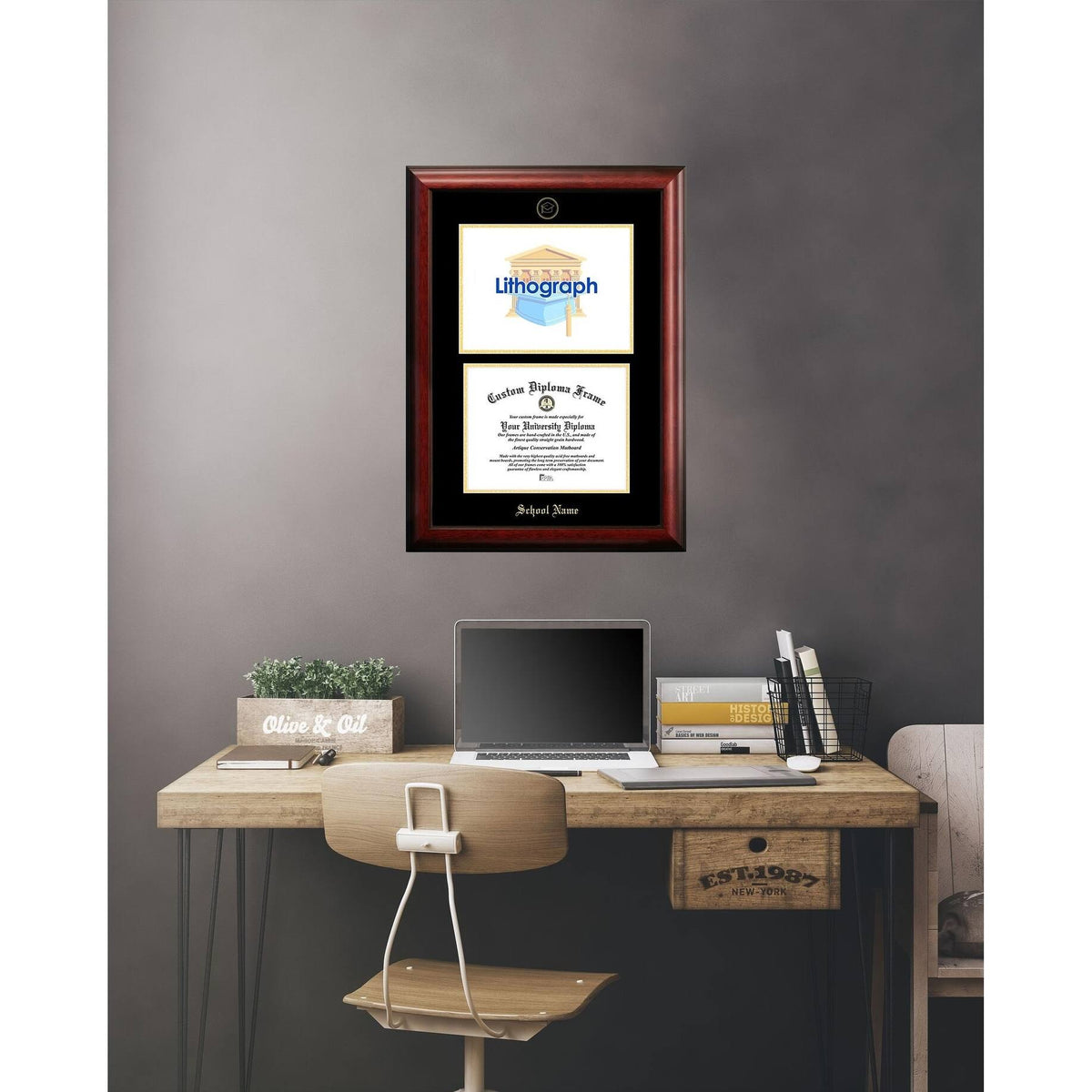 Gold Embossed Diploma Frame with Campus Images Lithograph F772