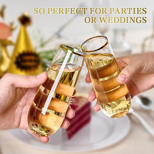 24 Pack 9 Oz Gold Rim Shatterproof Champagne Flutes Q1281