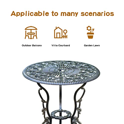 Rust-Resistant Cast Aluminum Bistro Table Set with Umbrella Hole M176