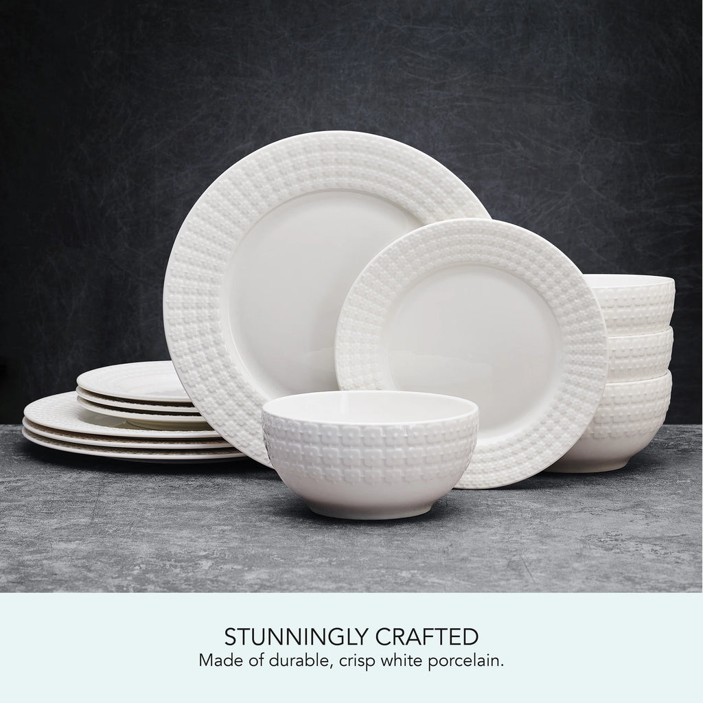 12 Piece White Porcelain Dinnerware Set D310